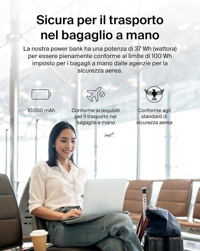 BoostCharge Power Bank 10000mAh con Cavo USB-C Integrato - Nero