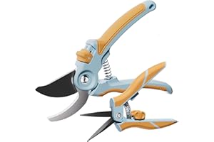 NEXON Garden Pruning Shears 2 Pack, 8" Bypass Hand Pruner & 6.25" Precision Garden Scissors, Professional Garden Clippers for Plants and Flowers