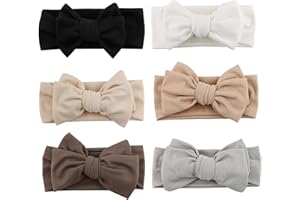 Toddler Headband, Baby Headbands with Bow, 6PCS Stretchy Cotton Baby Hair Bow, Colorful Soft Newborn Bows, 6.9x3.4 inch Toddl