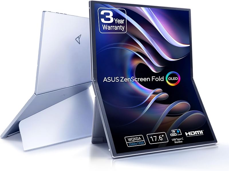 ZenScreen Fold OLED MQ17QH Monitor OLED Portátil QHD, 2560x1920, 17,3 polegadas, Tecnologia Dobrável, DisplayHDR 500, 100% DCI-P3, USB Type-C, Mini-HDMI, Buraco para Tripé, Suporte, FSC