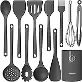 Silicone Cooking Utensils Set - 600°F Heat Resistant, Nonstick Kitchen Utensil Set with Spatulas, Spoons, Whisk, Tongs, BPA Free, Dishwasher Safe (Gray)