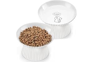 COMESOON Upgraded 2 Ceramic Elevated Cat Bowls 6.5'' Extra Wide Raised Cat Food Bowls for Food and Water, Anti Vomiting, Cat Dishes for Indoor Cats, Whisker Friendly, Dishwasher & Microwave Safe