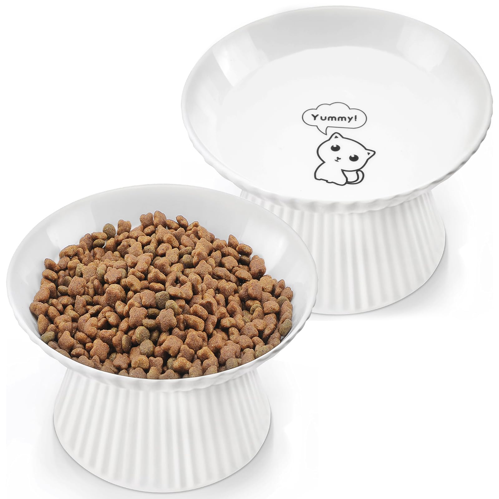 Photo 1 of Upgraded 2 Ceramic Elevated Cat Bowls 6.5'' Extra Wide Raised Cat Food Bowls for Food and Water, Anti Vomiting, Cat Dishes for Indoor Cats, Whisker Friendly, Dishwasher & Microwave Safe