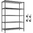 REIBII 76.1" H Storage Shelves Wire Shelving Unit Loads 1750LBS, Metal Shelving with Wheels & Feet, 5 Tier Adjustable Metal Shelves for Pantry Kitchen Garage, 15.7" D x 35.4" W x 76.1" H