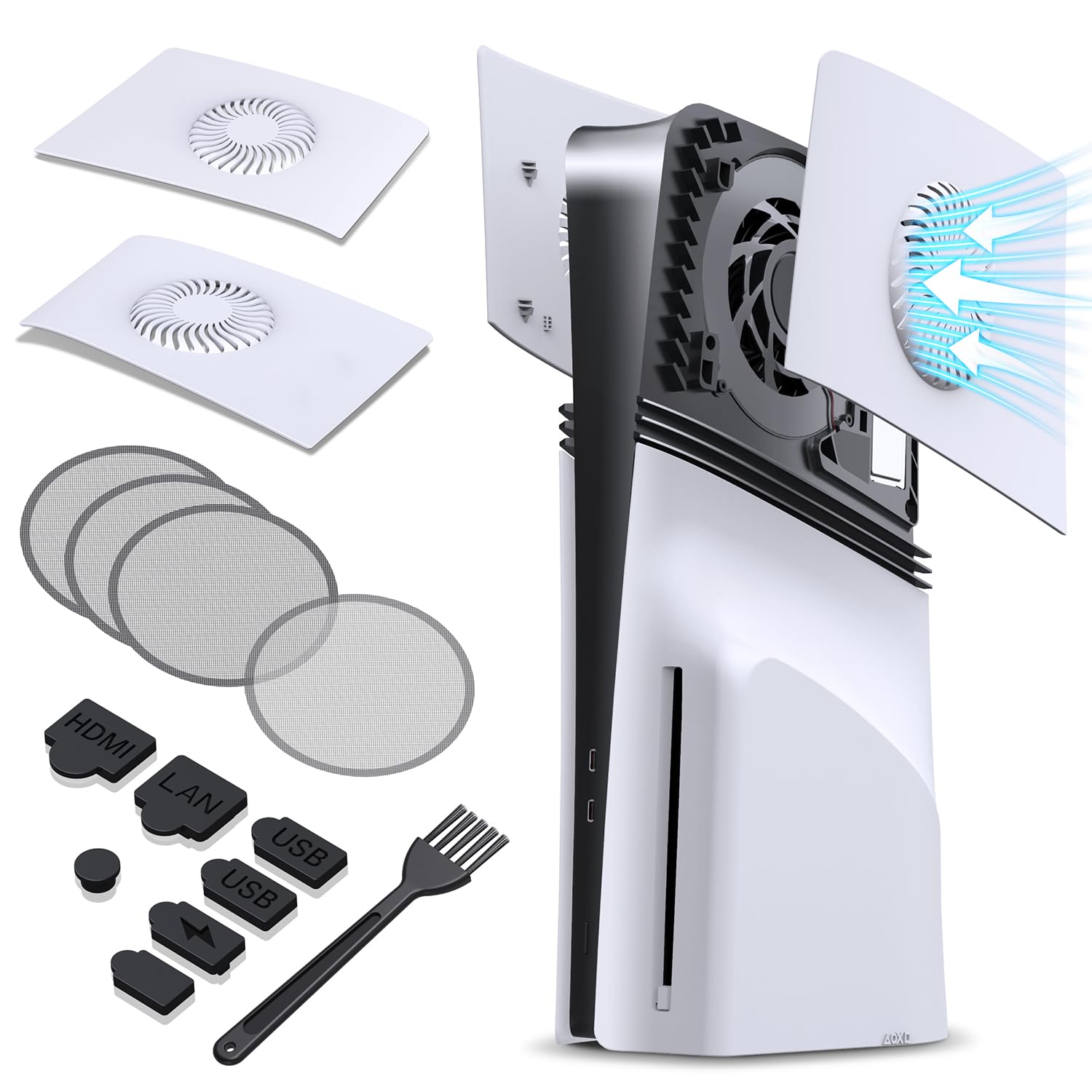 GRAUGEAR PS5 Cooling & Dustproof Kit | Ventilated Faceplates + Air Filter + Dust Plugs | Reduce Console Temp by 50% | Anti-Dust Protection for PlayStation 5 Digital & Disc Edition (PS5 Slim)