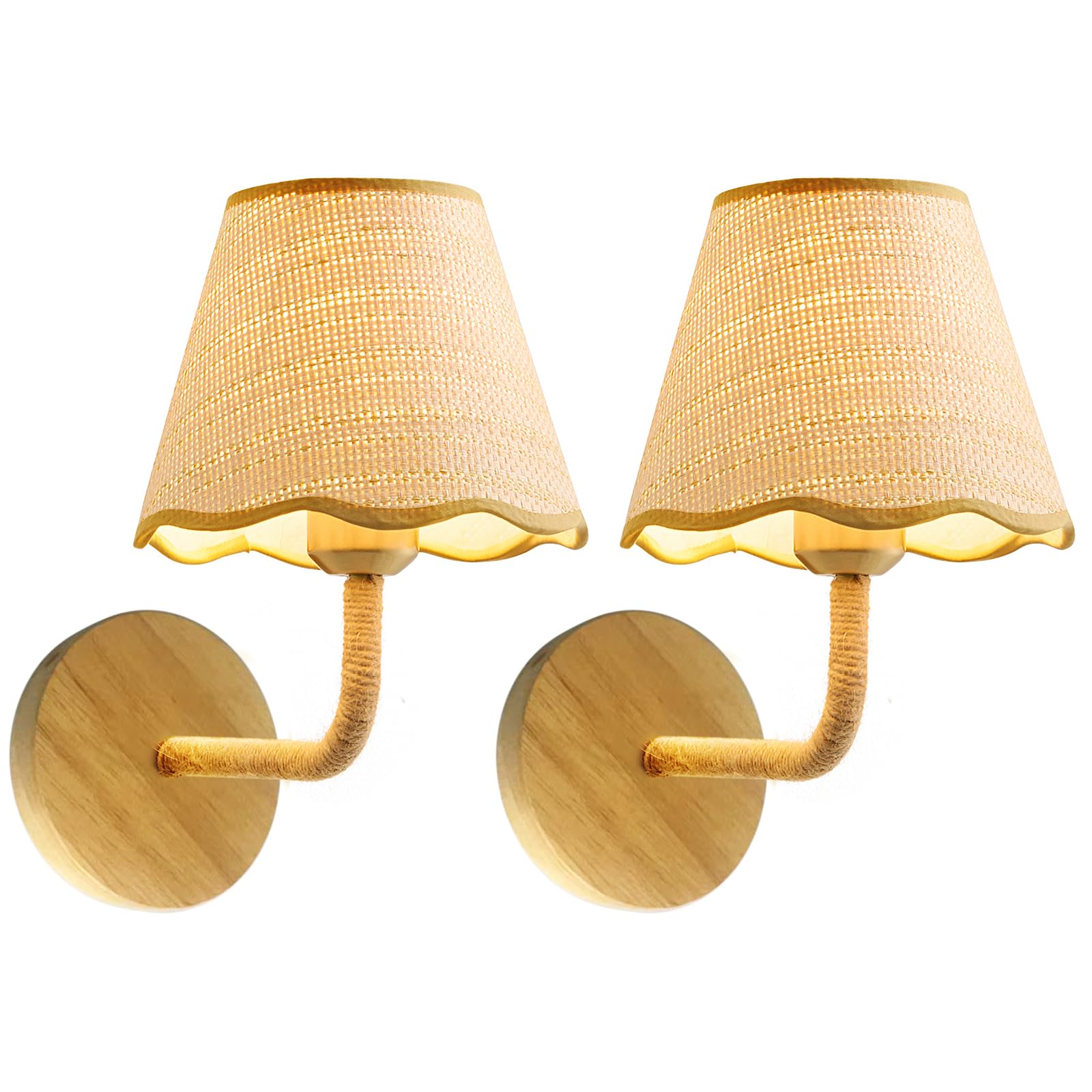 View 1 of ***MISSING PARTS***
PENACINY Set of Two Stick-On Hand Woven Wall Sconces, Battery Operated Wireless Wall Sconces with Remote Controlled, Adjustable Brightness Living Room Wall Decor(E26 Bulb Included)