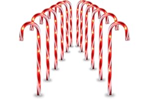 GAGALIFE 16-inch Candy Cane Lights, Outdoor Christmas Pathway Markers, 12 Pack Christmas Candy Cane Lights for Driveway, Walkway, Yard, Garden, 21 feet Total Length with 72 Lights, Red-White
