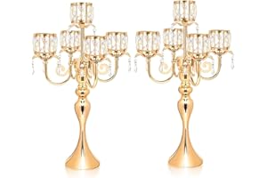 BIGSEE Tall Floor Candle Holders - 2Pcs Gold Candelabra for Wedding Centerpiece Decorations, Metal 5 Arm Candlesticks Party Wedding Aisle Home Decor (Gold x 2pcs)