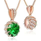 CeaKIev 6.0 Carat (12mm) Round Cubic Zirconia Pendant Necklace, 41 Diamond-Cut Accents, 18K Gold Plated Rose Gold, Adjustable 18"+2", Women’s Jewelry