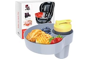 OMYPOTT Kids Car Seat Snack Tray, Travel Tray for Kids Car Seat with Cup Holder, Toddlers Road Trip Essential Travel Snacks Food Plate Tray for Stroller, Safety Seats (Gray)