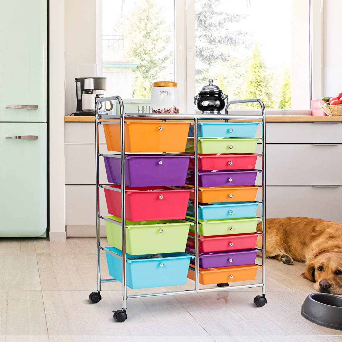 Giantex 15-Drawer Organizer Cart Office School Storage Cart Rolling Drawer Cart for Tools, Scrapbook, Paper (Multicolor): Home Improvement