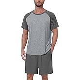 MLXSJ Mens Pajama Set Summer Pjs Sleepwear Lightweight Short Sleeve Pjs Soft Comfy Sleep Set With Pocket