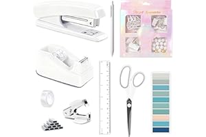 Dimonluce Office Desk Accessories, White Office Supplies Accessories with Tape Dispenser, Stapler, Staple Remover, 1000 Stapl
