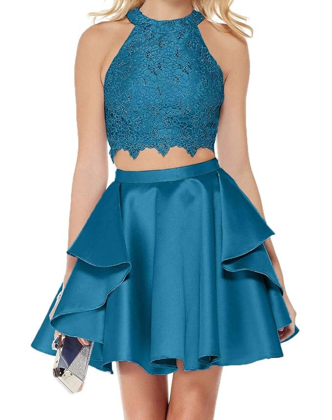 Royaldress Zweiteilig Spitze Satin Abendkleider Ballkleider Cocktailkleider Partykleider Mini Sexy Kurz Kleider