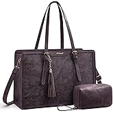 LOVEVOOK Laptop Bag for Women - PU Leather Vintage Laptop Tote Bag,15.6inch Large Capacity Computer bag with Clutch Purse for Business, Work, Office,Commute