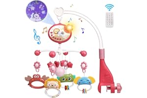 Mini Tudou Baby Crib Mobile with Music and Lights,360°Rotation Remote Control Musical Mobile for Crib with 400 Lullabies,Projection Night Light and Chewable Rattle Toy,Crib Mobile for Girls and Boys