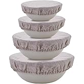 INYOWAKI 100% Pure Linen Bowl Covers For Bread Proofing, 4 Pcs Elastic Reusable Solid Color Cloth Fabric Bowl Covers,XL Organic Washable Large Stretch Sourdough Lids 6 * 8 * 10 * 12 Inches, Linen