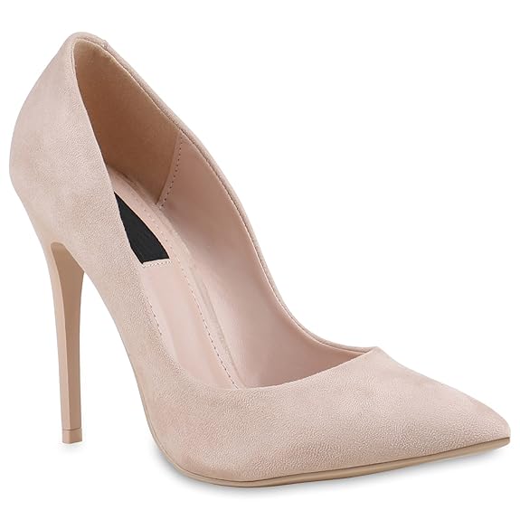 Stiefelparadies Damen Spitze Pumps mit Pfennigabsatz Lack Metallic Flandell