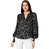 Lilly Pulitzer Rowe Long Sleeve Top for Women - Viscose-Metallic Fabric - Blouson Sleeves - Smocked Cuffs