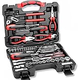 TOPEX 65-Piece Household Hand Tool Set Portable Home Auto Repair Kit Premium Quality w/Pliers, Screwdriver Kits Toolbox Stora