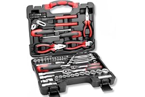 TOPEX 65-Piece Household Hand Tool Set Portable Home Auto Repair Kit Premium Quality w/Pliers, Screwdriver Kits Toolbox Stora