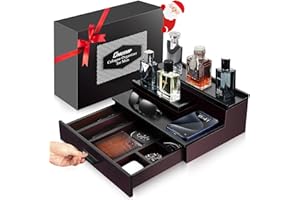 ONUEMP Wooden Cologne Organizer for Men, Perfume Organizer for Dresser, Cologne Stand with Hidden Storage and Drawer, Cologne Holder Tray Shelf, Fragrance Organizer Display Stand Rack, Gifts for Men