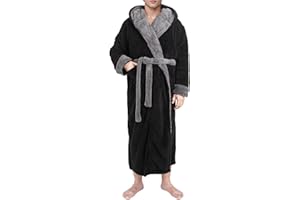 Yoimira Mens Robe with Hood, Big and Tall Plush Fleece Long Robe for Men Full-Length Bathrobe Cozy and Warm With Pockets