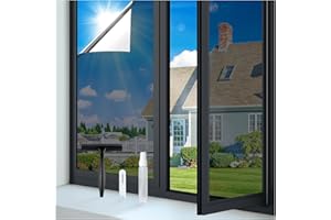 rabbitgoo One Way Window Privacy Film Tint with 3 Tools for Home, Sun Heat UV Blocking Control Reflective Adhesive Mirror Tint See Out Not in Office Door Covering, Black Silver, 17.5 x 78.7 inches