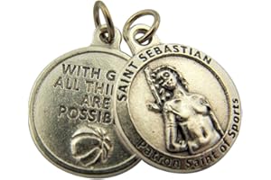 Lumen Mundi L&M Saint Sebastian Silver Toned Sports Medal, with God All Things are Possible, 3/4 Inch (Basketball) …