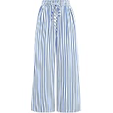 PRETTYGARDEN Womens Pants Elastic Waist Floral Lightweight Palazzo Pants for Women Casual Lounge Wide Leg Pants Woman