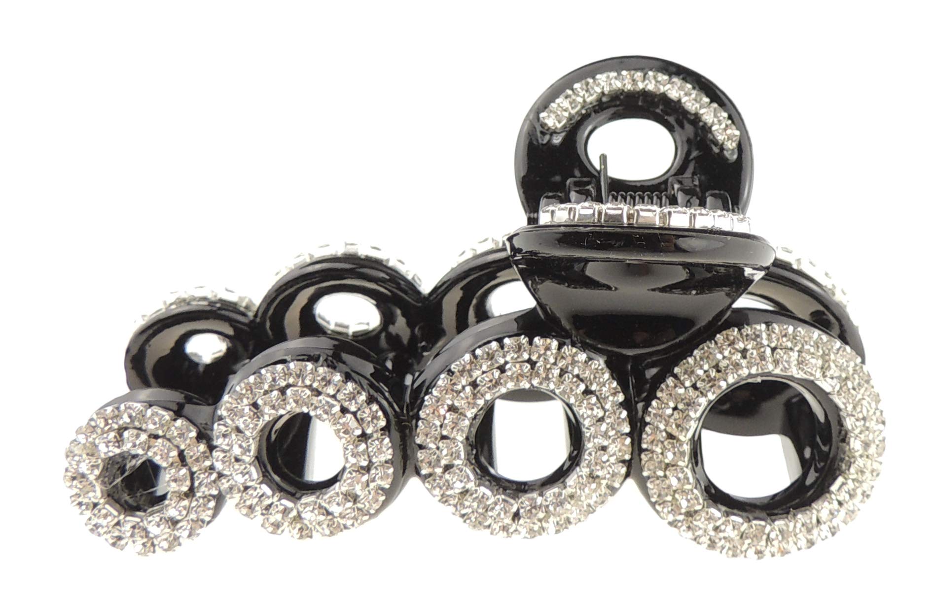 Extra Sparkly Women Girls Crystal Diamante Rhinestone Gems Wave Jaw Clip Octopus Clamp Bridal Wedding Party Styling Fine Thin Hair Accessories Butterfly Claw Rectangle Squared Round Circles (Black)