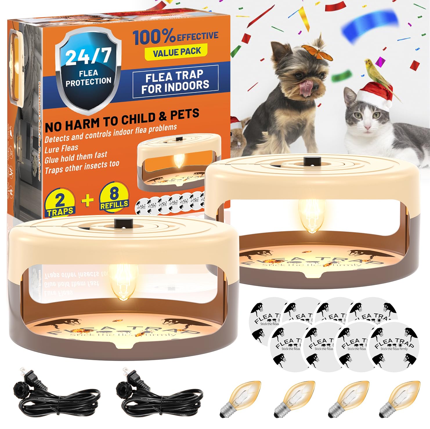 Photo 1 of 2 Pack Flea Traps for Inside Your Home, Indoor Flea Light, Bed Bug Killer with 8 Sticky Pads & 4 Light Bulb, Odorless Natural Insect Infestation Treatment Trap for Kid Pet