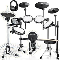 Fesley Electric Drum Set, Electronic Drum Set with 4 Quiet Mesh Drum Pads, Independent HiHat and Kick Drum Full Size Adult Dr
