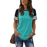 Adibosy Women Summer Casual Shirts: Short Sleeve Striped Tunic Tops - Womens Crew Neck Tee Tshirt Blouses