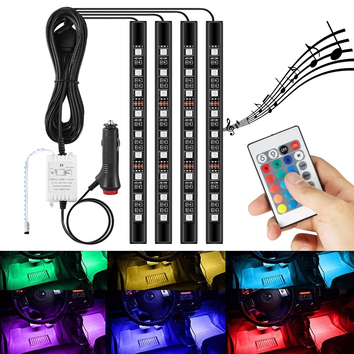 Best Opt7 Aura Smart-Color Led Strip Interior Lighting Kit 4 Items