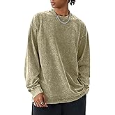 COZYPOIN Men's Acid Wash Tshirts Shirts Oversized Vintage Long Sleeve Pullover Crewneck Sweatshirt