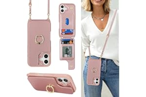 Lipvina for iPhone 17 Case with Card Holder and Strap for Women,Crossbody Lanyard,Ring Stand,Snap Clasp,Cute Phone Wallet Cases 6.3 inch (Rose Gold)