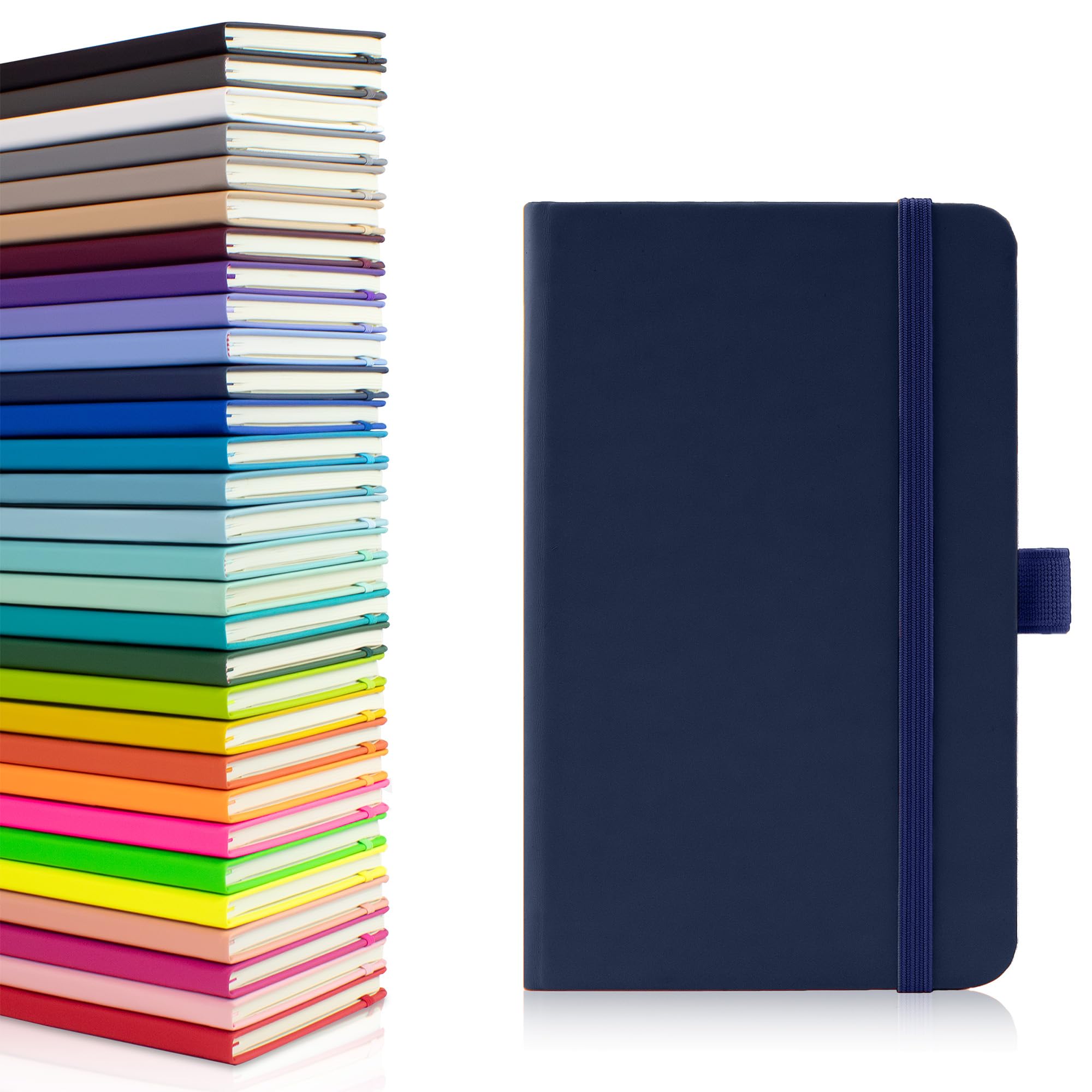 Notes London Eco A6 Notebook with Lined Pages, Pen Loop, Ribbon, Date Marks and Paper Pocket, Pocket Hardback Journal, Note, sustainably sourced paper (Navy)
