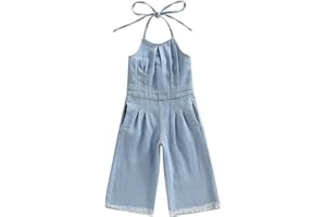 Emmababy Kid Girl Denim Overalls Bell Bottom Jumpsuit Sleeveless Tie Shoulder Straps Jeans Romper Cutout Wide Leg Jumpsuit