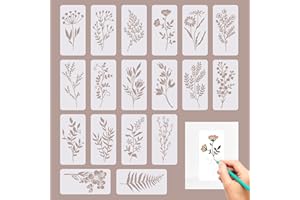 DUOXIATE 18Pcs Crafting Stencils Reusable, Wildflower Stencils for Painting, Large Flower Stencils for Wood,Walls,Canvas,Home Decor,Plastic Art Drawing Templates,DIY Crafts,Flowers Stencils for Painting