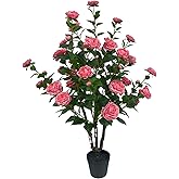 40"/3.3FT Artificial Camellia Tree with Vibrant Pink Flowers & Lush Green Foliage –Artificial Plants Indoor, Home & Garden Décor, Front Door Accent