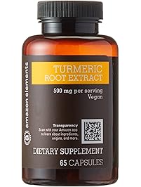 Amazon Brand - Amazon Elements Turmeric Root Extract 500 mg, 65 Capsules, 2 month supply