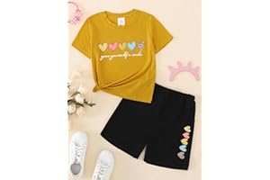 Girl T-Shrit Shorts Set 2 Piece Outfits Summer Casual Short Sleeve Top and Shorts Set for Kid Girls