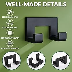 APLusee Double Robe Towel Hook Matte Black, SUS 304