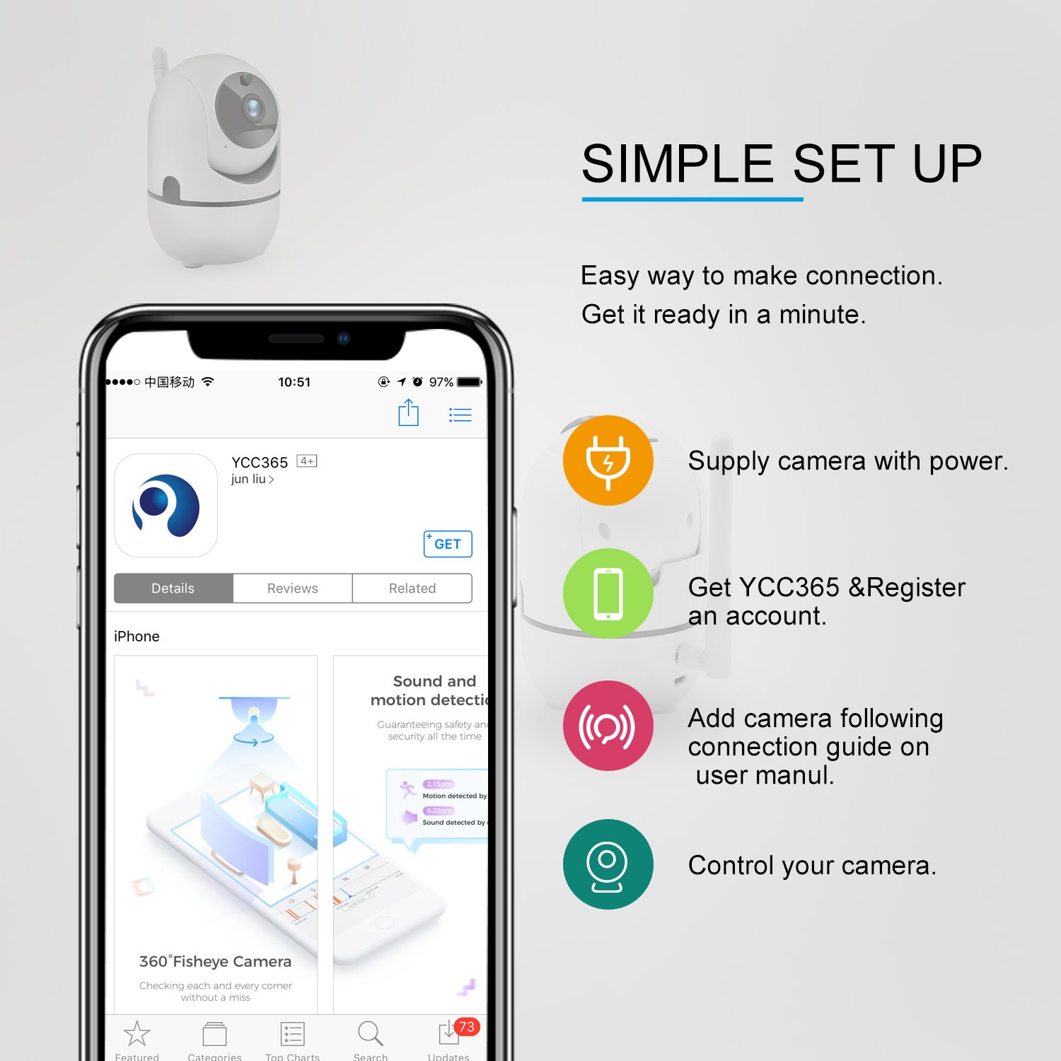 Wireless MINI Smart Camera Cloud Storage IP Camera 30 Days Free Cloud Storage Service,1080P Home Security Camera Motion Automatic Tracking/Two Way audio/Night Vision/Mobile View/ Baby Pet Monitor（1080P）