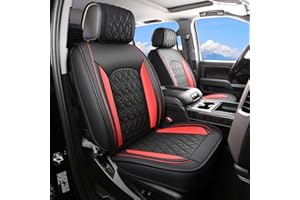 JOJOBAY Chevy Silverado Seat Covers,Leather Seat Covers for GMC Sierra,Custom Fit 2007-2026 1500 2500HD 3500HD Crew Double Extended Regular Cab,LT LZT RST Trail Boss(Front Pair,Black Red)