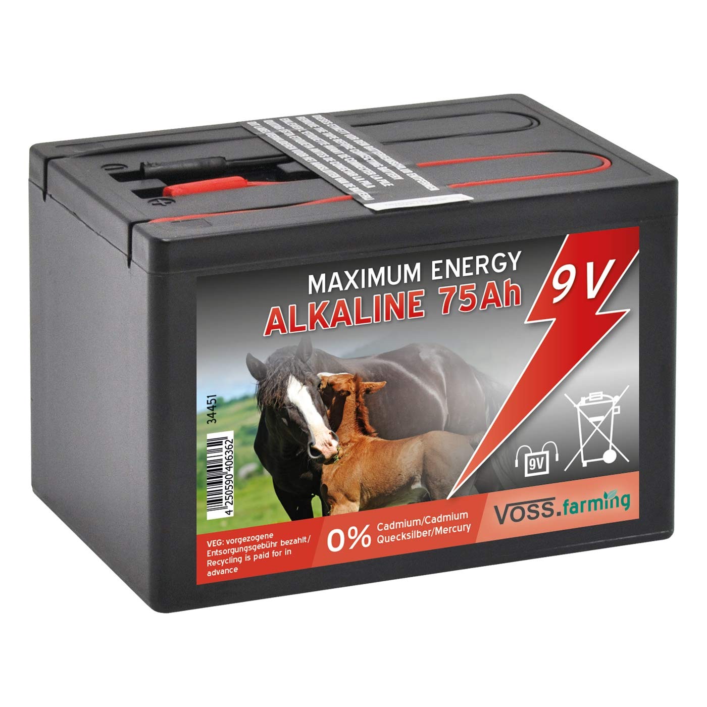 VOSS.farming Electric Fence 9V Battery ALKALINE 75Ah, for Energisers
