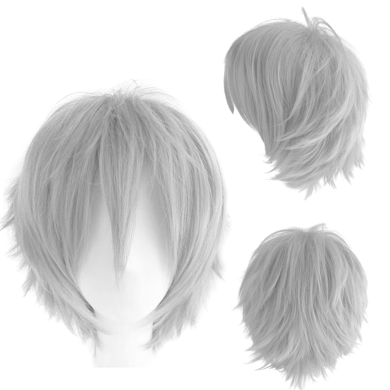 Dcbaboo Grey Wig - Short Curly Unisex Wig, 12" Natural Fluffy Layered Straight Hair, Silver Grey