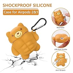 AirPods Case Cute Muscle Bear Design with Keychain