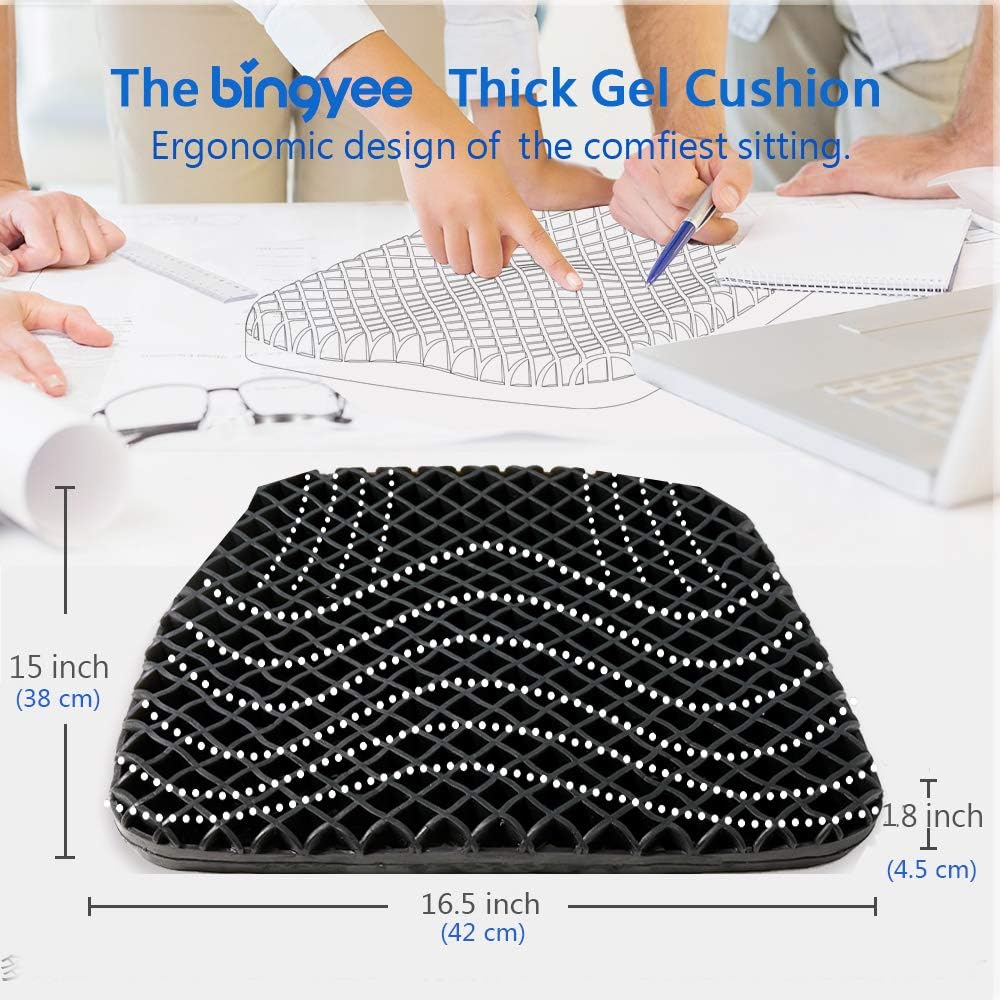 Bingyee Coccyx Seat Cushion 3D Ventilated Grid Cooling Double Gel Seat Cushion for Pressure Relief, Orthopedic Chair Pads for Office Chair, Car Seat Cushion, Wheelchair, Mobility Scooters or Home: Home & Kitchen